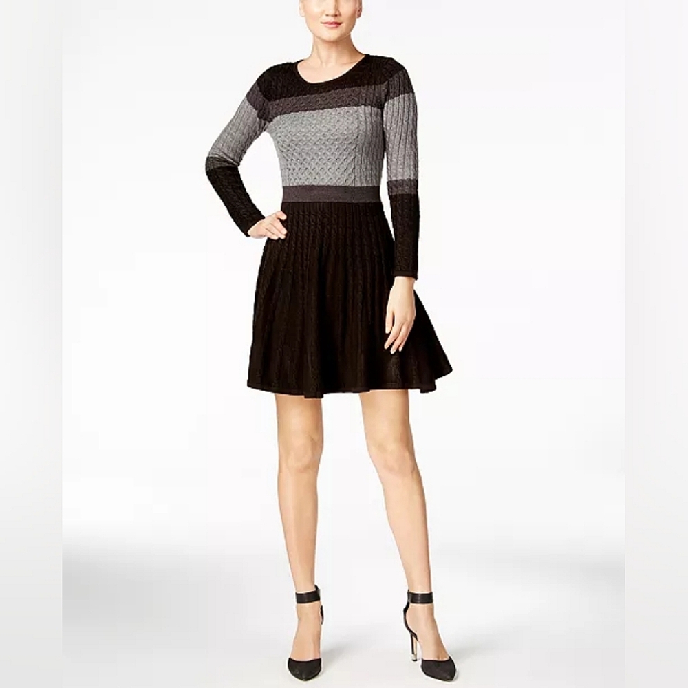 Calvin Klein Cable Knit Long Sleeve Color Block Sweater Dress Medium NWOT